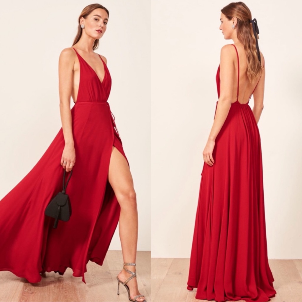 Reformation Red Sleeveless Wrap Maxi Dress